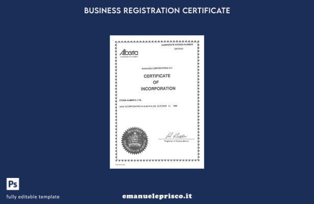 stile verificato Modello di certificato di incorporazione canadese